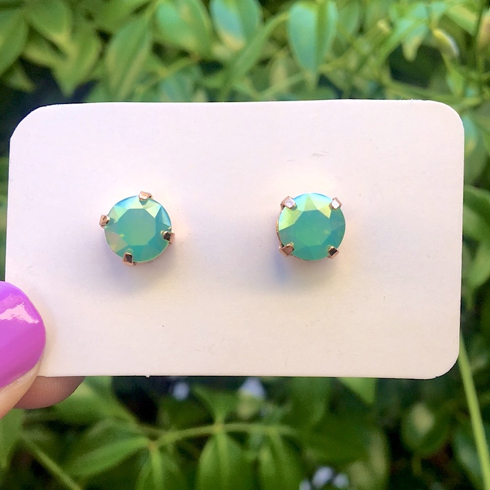 Pacific Green Opal Aurora Borealis Crystal Stud Earrings